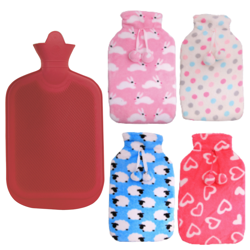 Load image into Gallery viewer, 2L HOT WATER BOTTLE with Coral Fleece Cover Winter Warm Natural Rubber Bag-0
