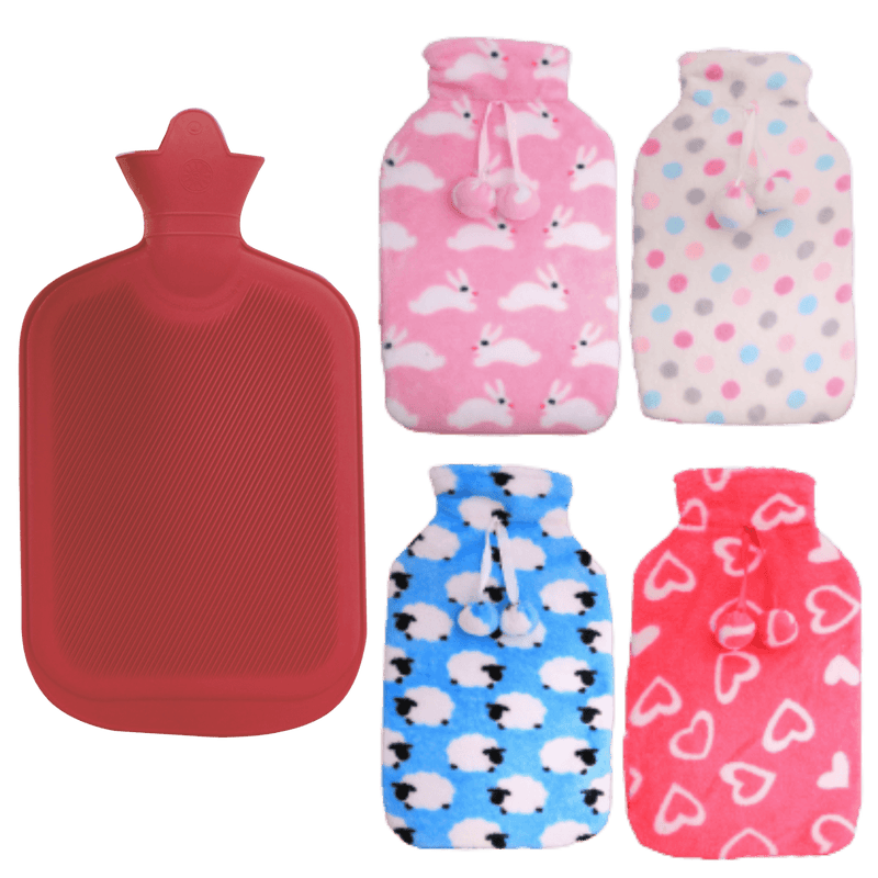 Load image into Gallery viewer, 2L HOT WATER BOTTLE with Coral Fleece Cover Winter Warm Natural Rubber Bag-0