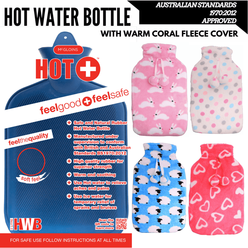 Load image into Gallery viewer, 2L HOT WATER BOTTLE with Coral Fleece Cover Winter Warm Natural Rubber Bag-1