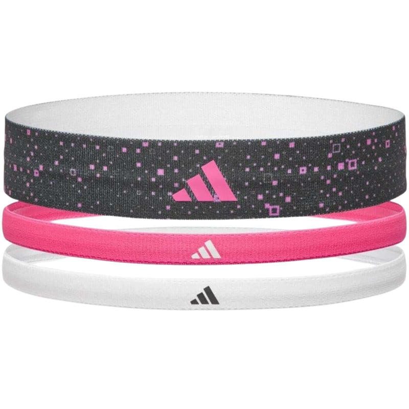 Load image into Gallery viewer, Adidas 3pk Hairbands Non-Slip Headbands Elastic One Size Washable in Graphic Black Pink White-2