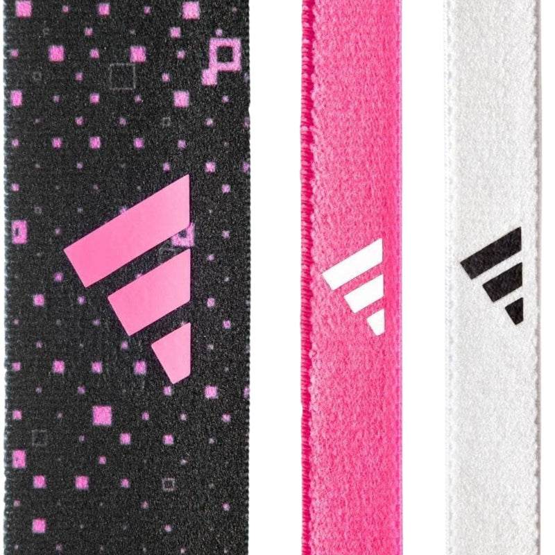 Load image into Gallery viewer, Adidas 3pk Hairbands Non-Slip Headbands Elastic One Size Washable in Graphic Black Pink White-3