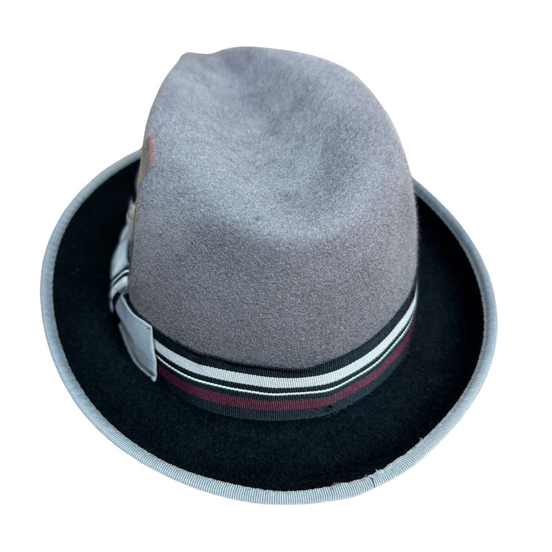 Load image into Gallery viewer, Mens 100% Lana Wool Trilby Fedora Hat in Grey/Black - One Size-3