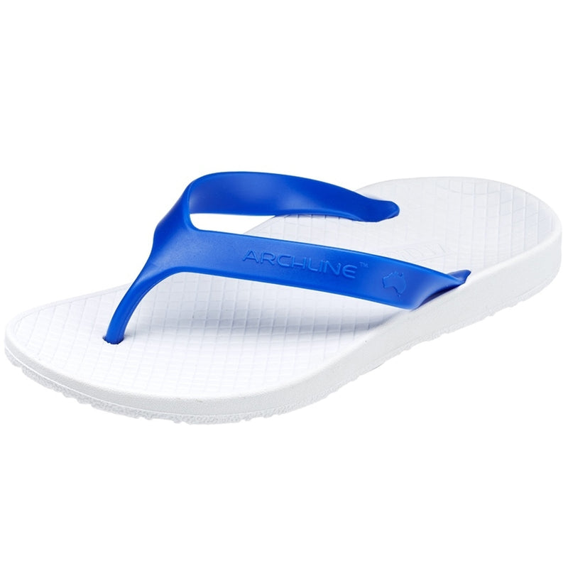 Load image into Gallery viewer, ARCHLINE Orthotic Thongs Arch Support Shoes Footwear Flip Flops Orthopedic - White/Blue-0