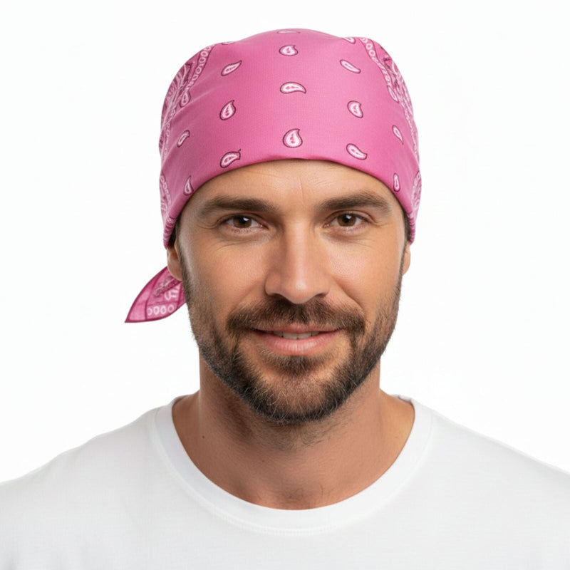 Load image into Gallery viewer, BANDANA Paisley 100% COTTON Head Wrap Durag Bandanna Summer Biker Scarf Mask - Light Pink-3