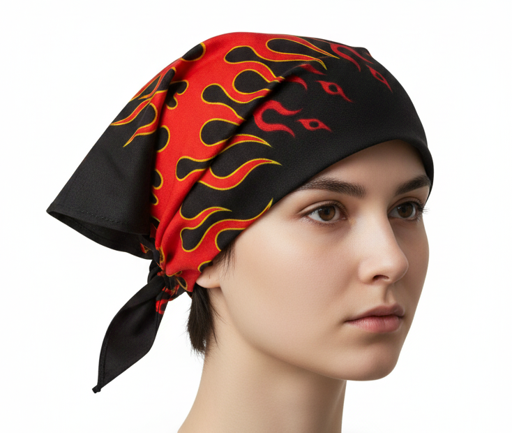Load image into Gallery viewer, BANDANA Paisley 100% COTTON Head Wrap Durag Bandanna Summer Mask in Red Fire on Black-1