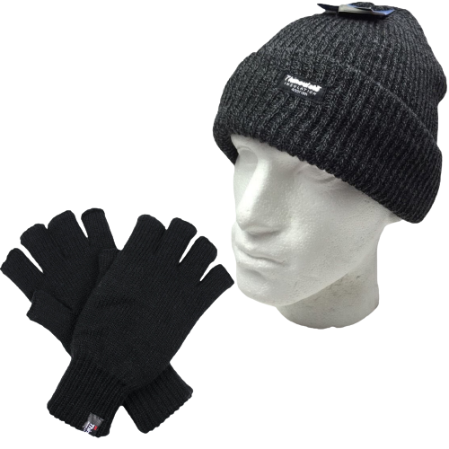 Load image into Gallery viewer, 2pcs Winter Set Mens 3M Thinsulate Beanie Hat + Knitted Fingerless Gloves Snow-0