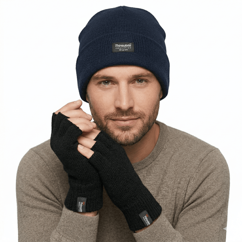 Load image into Gallery viewer, Dents 2pcs Set Mens 3M Thinsulate Pull-On Beanie + Knitted Fingerless Gloves-0