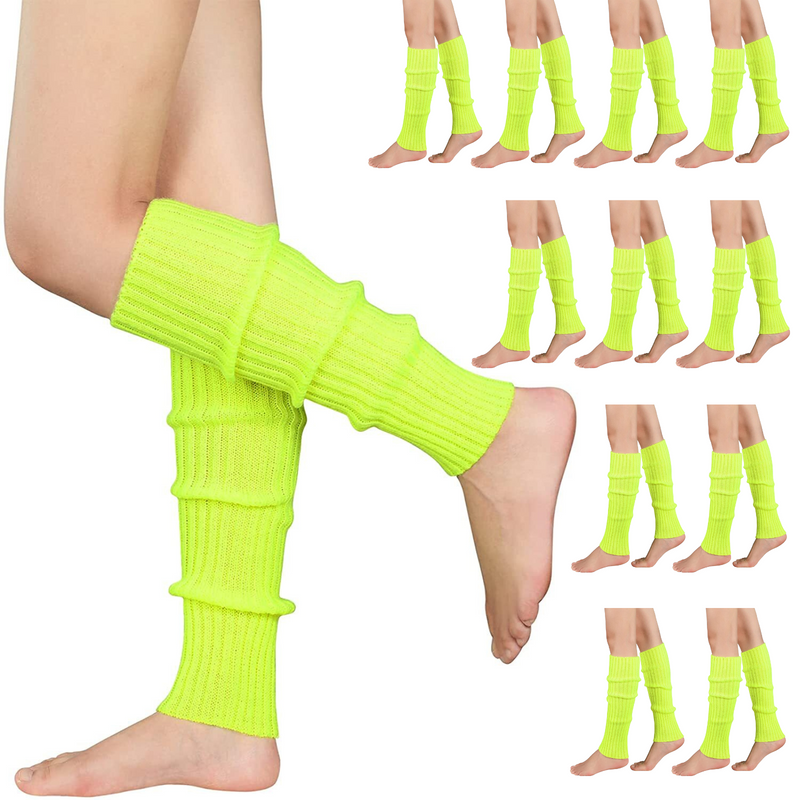 Load image into Gallery viewer, 12x LEG WARMERS Knitted Womens Costume Neon Dance Party Knit 80s BULK - Fluro Yellow-1