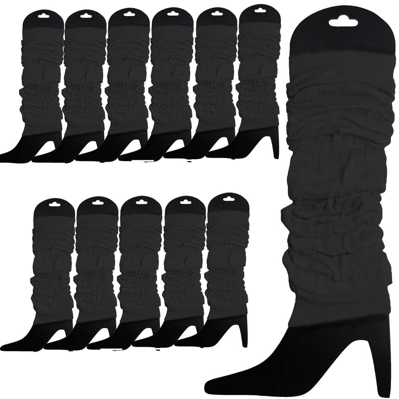 Load image into Gallery viewer, 12 LEG WARMERS Knitted Womens Neon Party Knit Ankle Fluro Dance Costume 80s BULK - Black-0