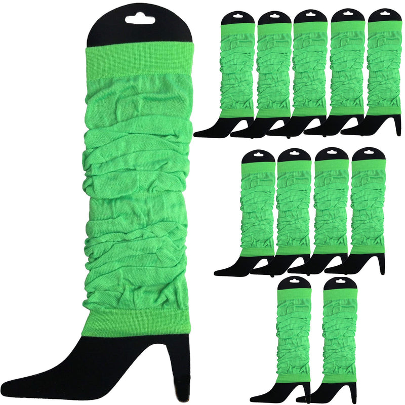 Load image into Gallery viewer, 12 LEG WARMERS Knitted Womens Neon Party Knit Ankle Fluro Dance Costume 80s BULK - Fluro Green-1