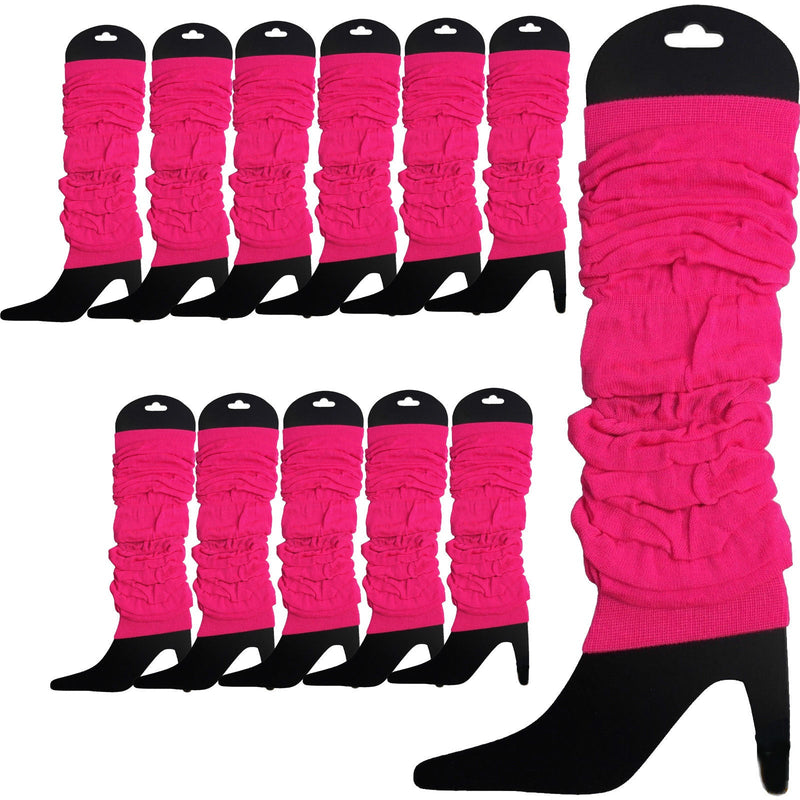 Load image into Gallery viewer, 12 LEG WARMERS Knitted Womens Neon Party Knit Ankle Fluro Dance Costume 80s BULK - Fluro Hot Pink-1