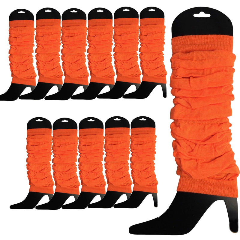 Load image into Gallery viewer, 12 LEG WARMERS Knitted Womens Neon Party Knit Ankle Fluro Dance Costume 80s BULK - Fluro Orange-0