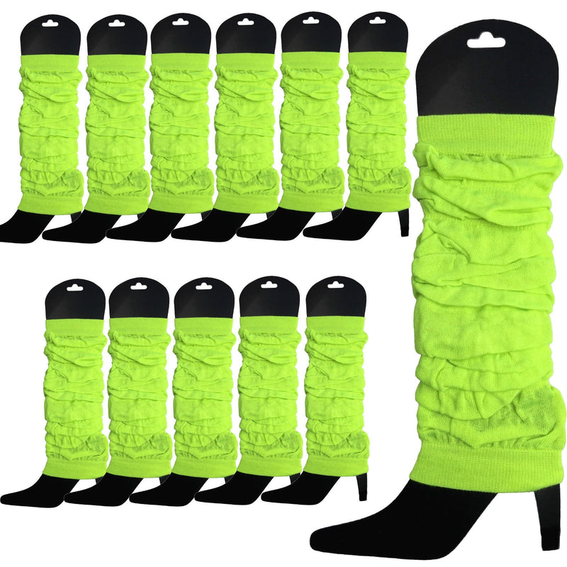 Load image into Gallery viewer, 12 LEG WARMERS Knitted Womens Neon Party Knit Ankle Fluro Dance Costume 80s BULK - Fluro Yellow-1