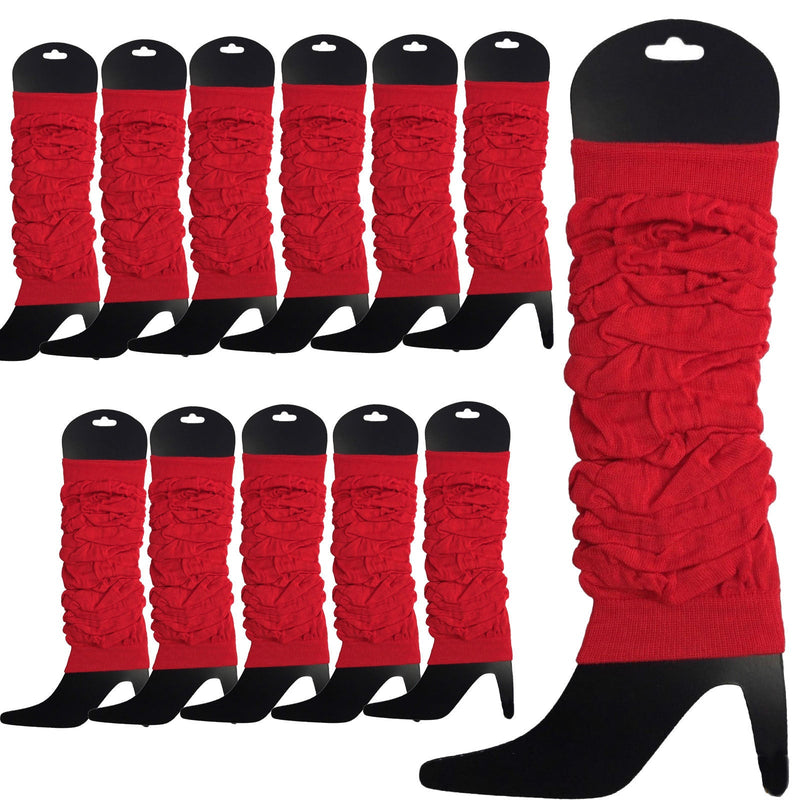 Load image into Gallery viewer, 12 LEG WARMERS Knitted Womens Neon Party Knit Ankle Fluro Dance Costume 80s BULK - Red-0