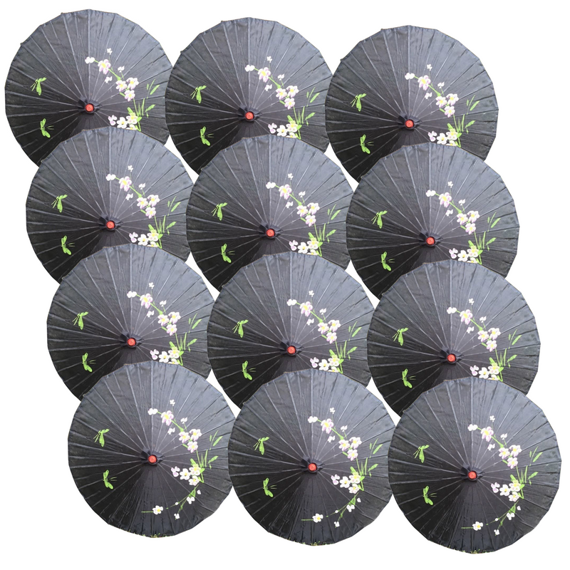 Load image into Gallery viewer, 12x PARASOL UMBRELLA Chinese Japanese Bamboo Flower Pattern 80cm Large BULK - Black-0