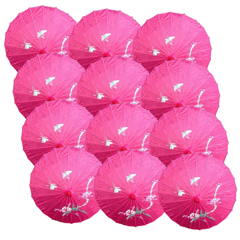 Load image into Gallery viewer, 12x PARASOL UMBRELLA Chinese Japanese Bamboo Flower Pattern 80cm Large BULK - Hot Pink-1