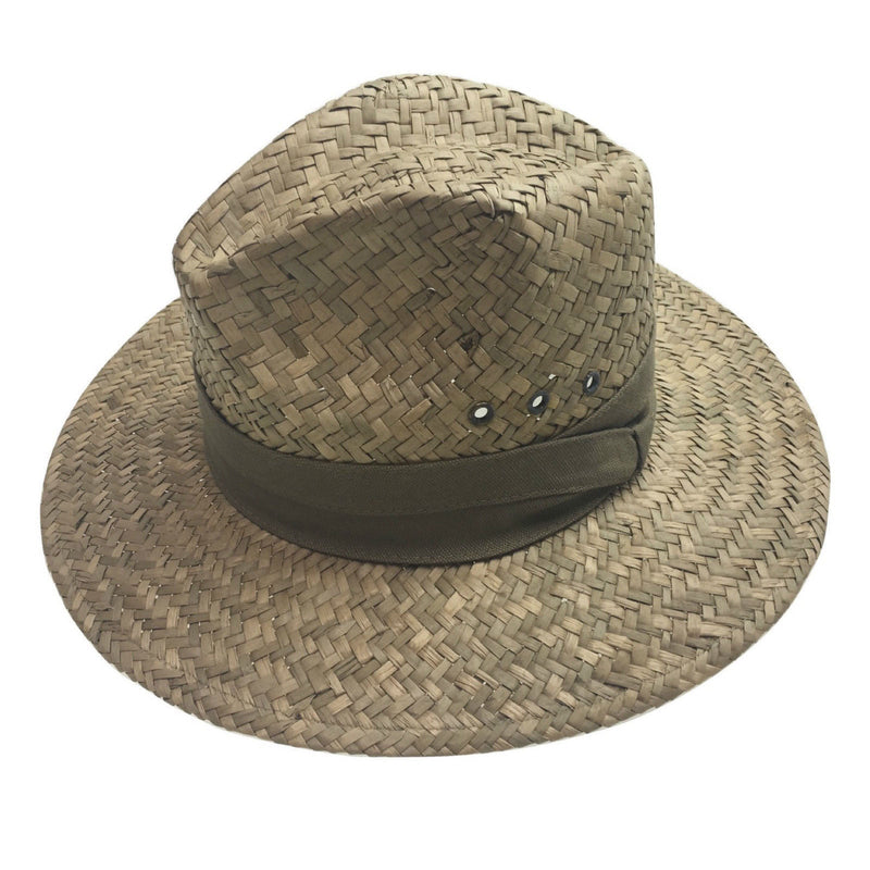 Load image into Gallery viewer, Natural BROAD WEAVE SEAGRASS SAFARI STRAW PANAMA HAT FEDORA Sun Summer Cap 2096-6