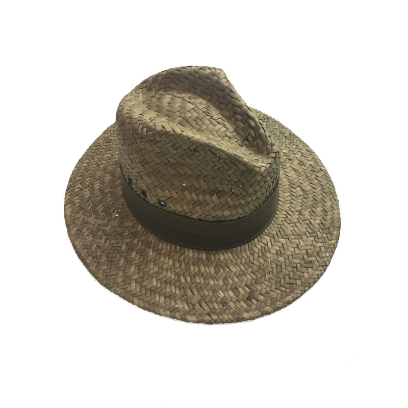 Load image into Gallery viewer, Natural BROAD WEAVE SEAGRASS SAFARI STRAW PANAMA HAT FEDORA Sun Summer Cap 2096-4