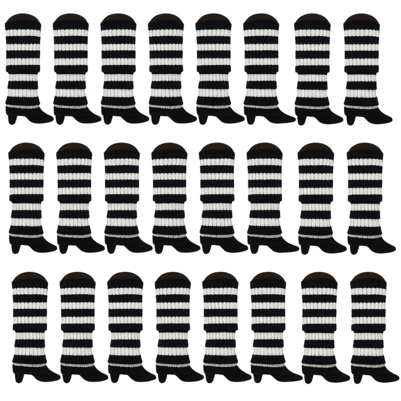 Load image into Gallery viewer, 24x Womens Leg Warmers Disco Winter Knit Dance Party Crochet Legging Socks Costume - Black/White Stripe-2