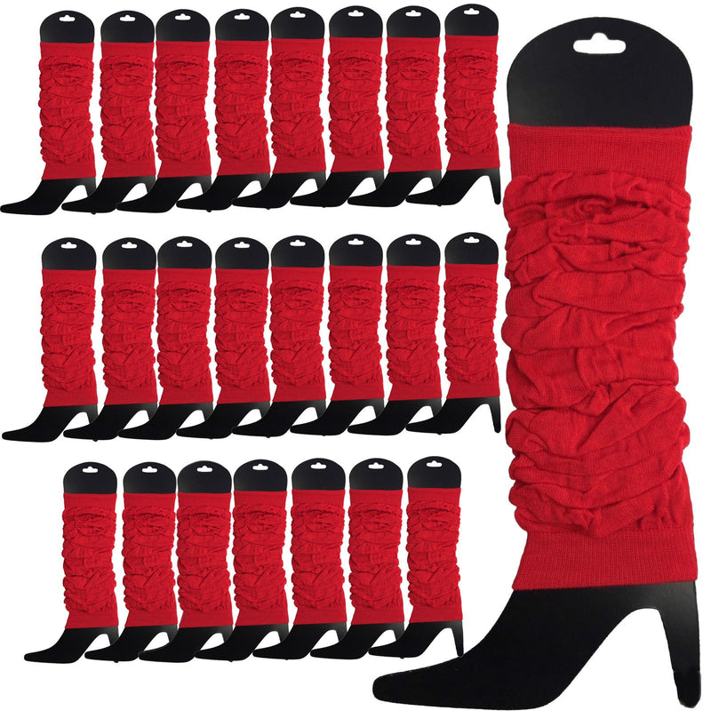 Load image into Gallery viewer, 24 LEG WARMERS Knitted Womens Neon Party Knit Ankle Fluro Dance Costume 80s BULK - Red-0