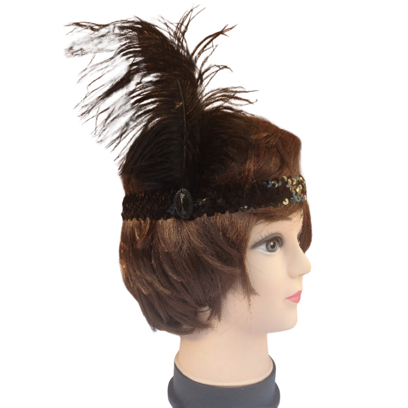 Load image into Gallery viewer, 3x 1920s FLAPPER HEADBAND Headpiece Feather Sequin Charleston Costume Gatsby - Black-3