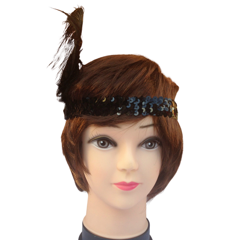 Load image into Gallery viewer, 3x 1920s FLAPPER HEADBAND Headpiece Feather Sequin Charleston Costume Gatsby - Black-2