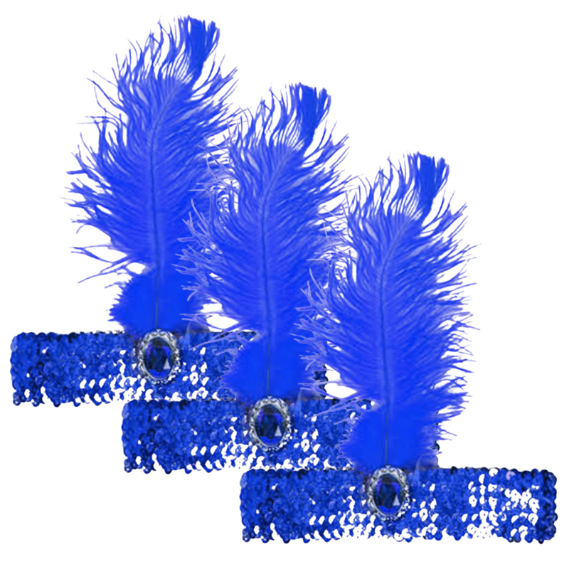 Load image into Gallery viewer, 3x 1920s FLAPPER HEADBAND Headpiece Feather Sequin Charleston Costume Gatsby - Blue-1