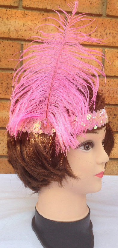 Load image into Gallery viewer, 3x 1920s FLAPPER HEADBAND Headpiece Feather Sequin Charleston Costume Gatsby - Light Pink-3