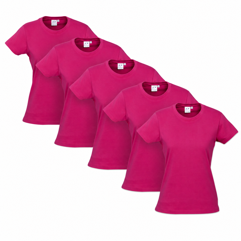 Load image into Gallery viewer, 5x Womens 100% Cotton T-Shirt Plain Basic Tee Casual Top in Magenta Pink-1