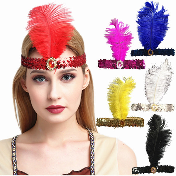 Load image into Gallery viewer, 6x 1920s FLAPPER HEADBAND Headpiece Feather Sequin Charleston Costume Party BULK - Assorted Colours Pack-0