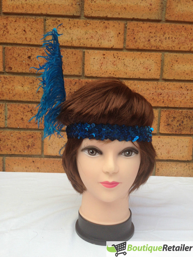 Load image into Gallery viewer, 6x 1920s FLAPPER HEADBAND Headpiece Feather Sequin Charleston Costume Party BULK - Blue-3