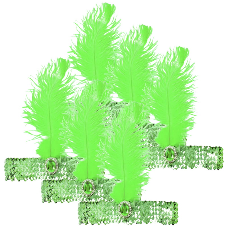 Load image into Gallery viewer, 6x 1920s FLAPPER HEADBAND Headpiece Feather Sequin Charleston Costume Party BULK - Green-0
