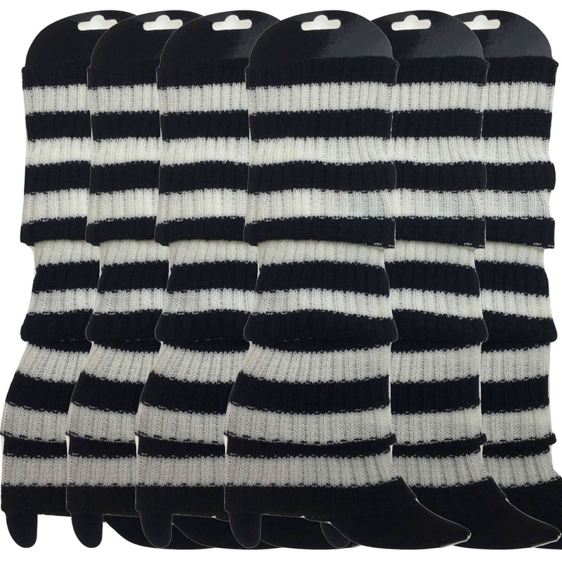 Load image into Gallery viewer, 6x Womens Leg Warmers Disco Winter Knit Dance Party Crochet Legging Socks Costume - Black/White Stripe-1