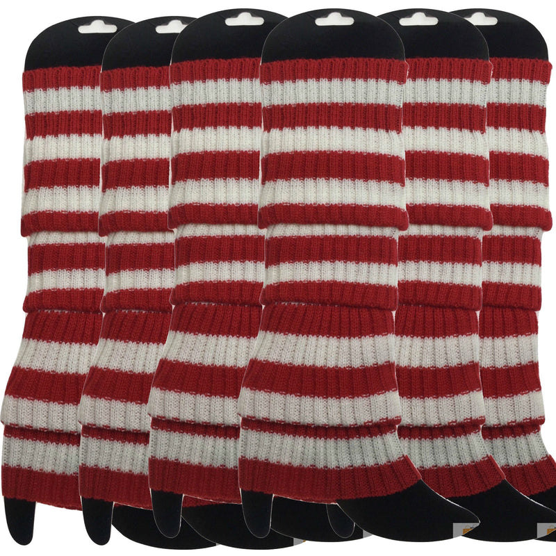Load image into Gallery viewer, 6x Womens Leg Warmers Disco Winter Knit Dance Party Crochet Legging Socks Costume - Red/White Stripe-1
