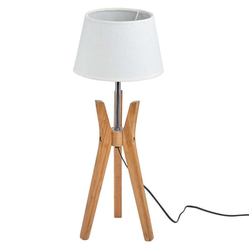 Load image into Gallery viewer, Bamboo Tripod Table Lamp Desk Modern Rustic Geo Light w Linen Shade-4