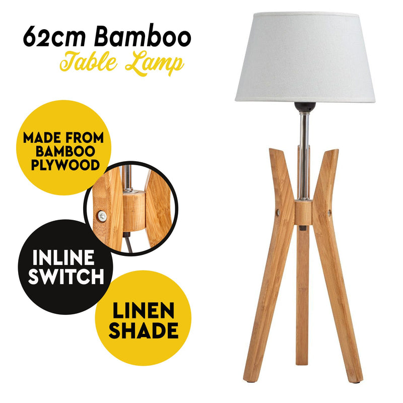 Load image into Gallery viewer, Bamboo Tripod Table Lamp Desk Modern Rustic Geo Light w Linen Shade-1