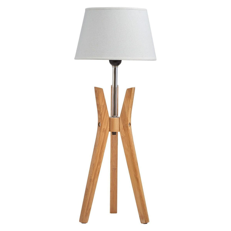 Load image into Gallery viewer, Bamboo Tripod Table Lamp Desk Modern Rustic Geo Light w Linen Shade-0