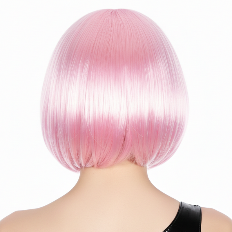 Load image into Gallery viewer, Bob Wig Costume Short Straight Fringe Cosplay Party Full Hair Womens Fancy Dress - Light Pink-2