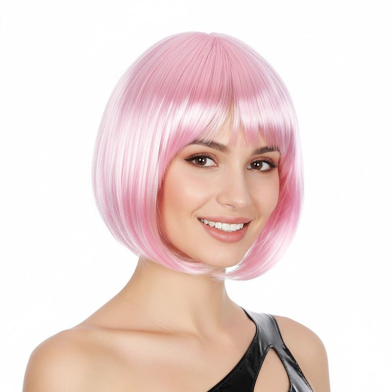 Load image into Gallery viewer, Bob Wig Costume Short Straight Fringe Cosplay Party Full Hair Womens Fancy Dress - Light Pink-0