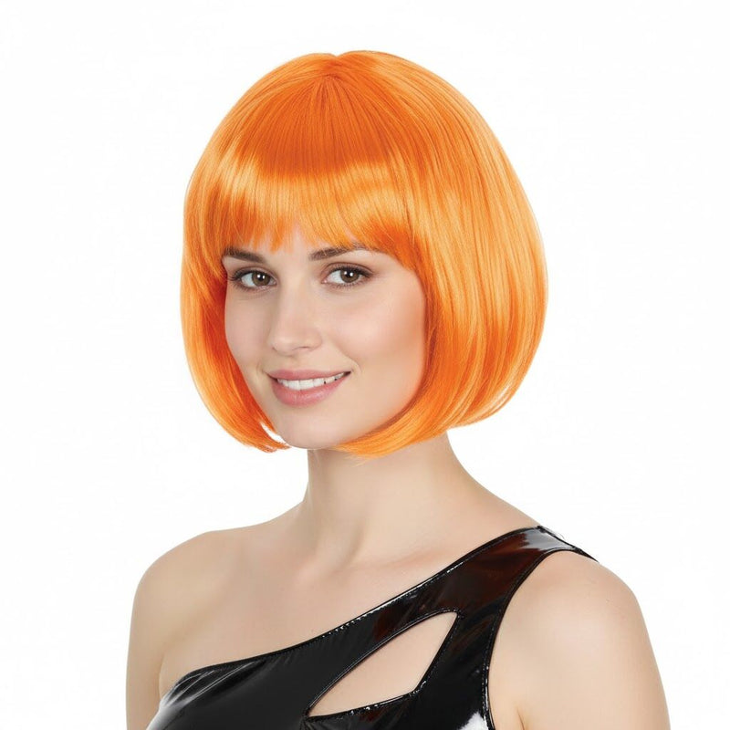 Load image into Gallery viewer, Bob Wig Costume Short Straight Fringe Cosplay Party Full Hair Womens Fancy Dress - Orange-0