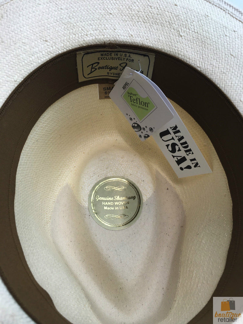Load image into Gallery viewer, Premium STRAW HAT Panama Trilby Fedora Feather Sun Beach Brim Cap USA Made BR005-3