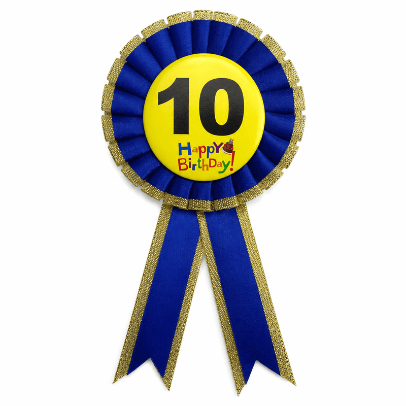 Load image into Gallery viewer, Kids Birthday Badge Rosette with Ribbon Party Favour Fancy Dress - Age 10 Blue-0