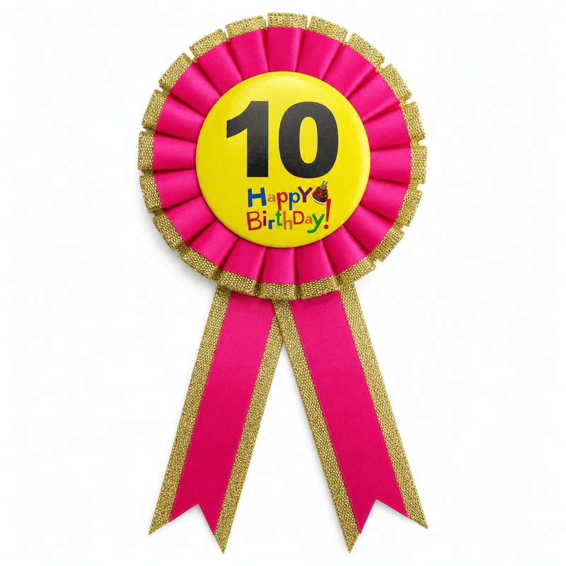 Load image into Gallery viewer, Kids Birthday Badge Rosette with Ribbon Party Favour Fancy Dress - Age 10 Pink-1