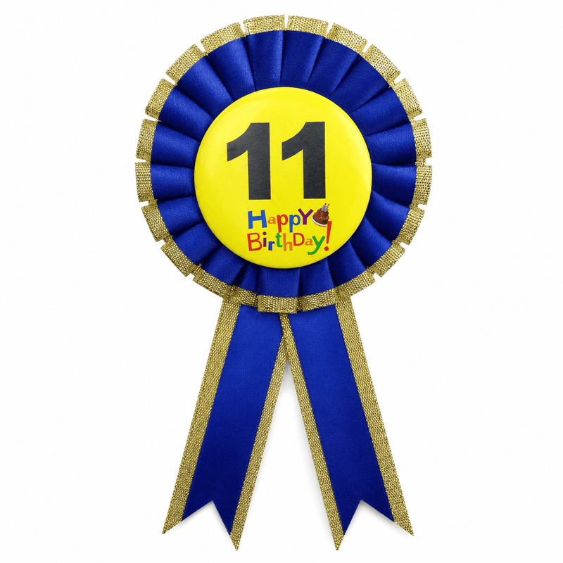 Load image into Gallery viewer, Kids Birthday Badge Rosette with Ribbon Party Favour Fancy Dress - Age 11 Blue-0