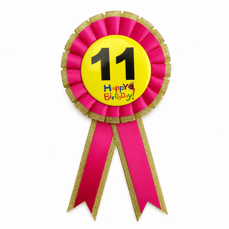 Load image into Gallery viewer, Kids Birthday Badge Rosette with Ribbon Party Favour Fancy Dress - Age 11 Pink-0
