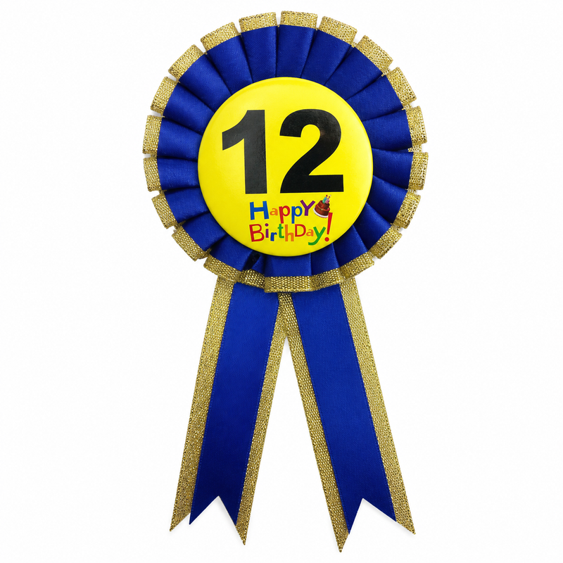 Load image into Gallery viewer, Kids Birthday Badge Rosette with Ribbon Party Favour Fancy Dress - Age 12 Blue-0