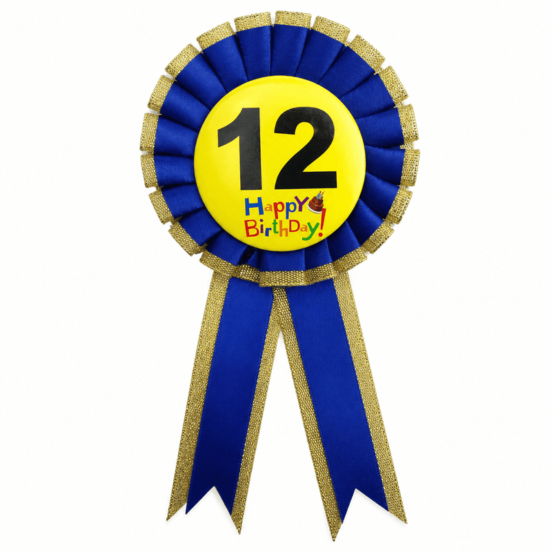 Load image into Gallery viewer, Kids Birthday Badge Rosette with Ribbon Party Favour Fancy Dress - Age 12 Blue-0