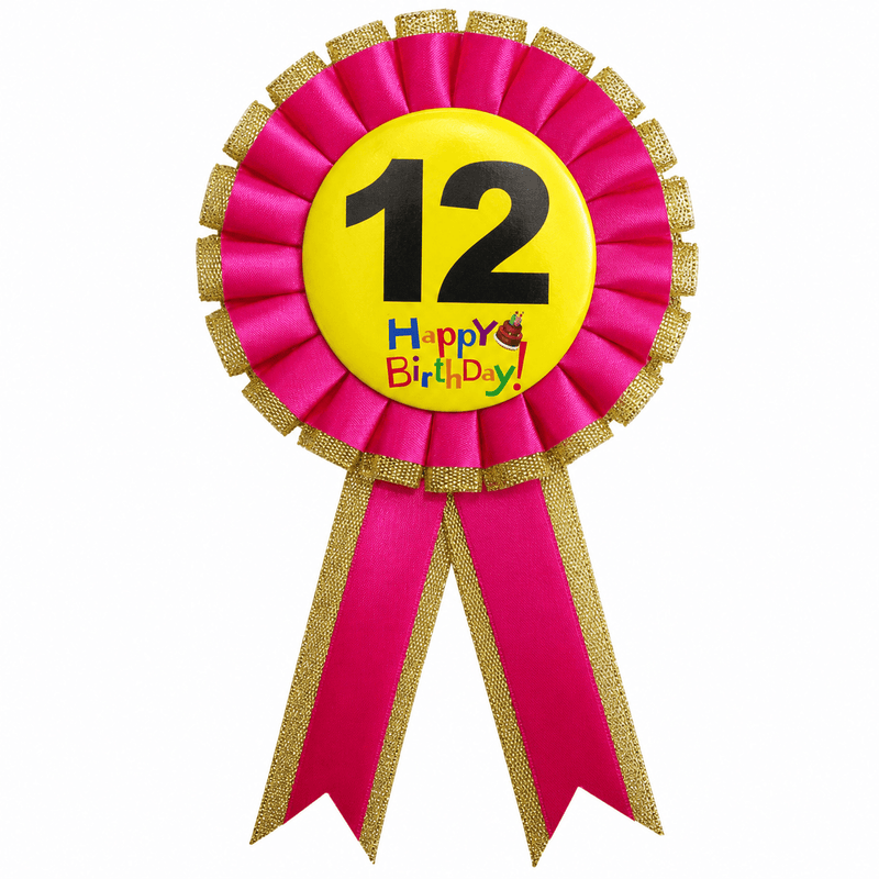 Load image into Gallery viewer, Kids Birthday Badge Rosette with Ribbon Party Favour Fancy Dress - Age 12 Pink-1