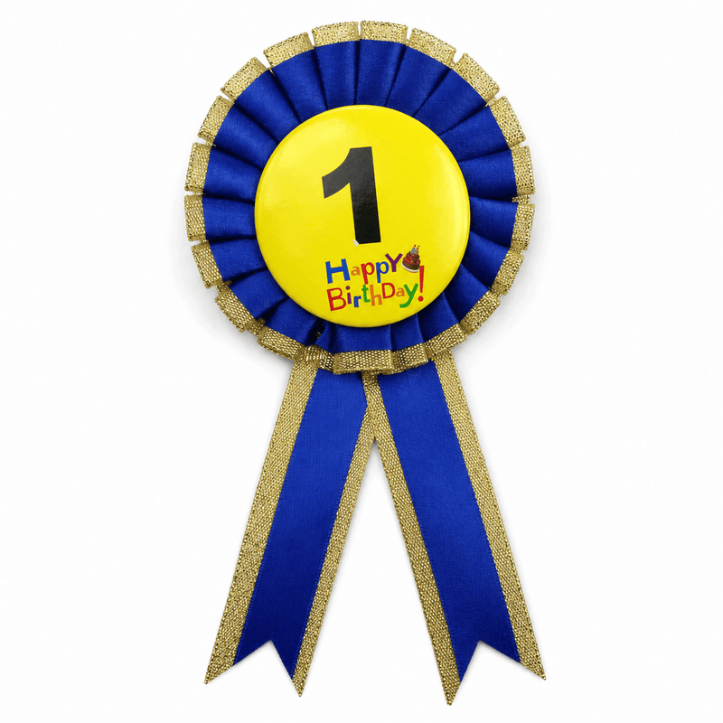 Load image into Gallery viewer, Kids Birthday Badge Rosette with Ribbon Party Favour Fancy Dress - Age 1 Blue-0