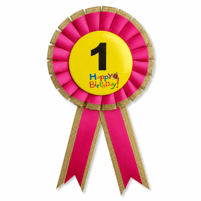 Load image into Gallery viewer, Kids Birthday Badge Rosette with Ribbon Party Favour Fancy Dress - Age 1 Pink-1